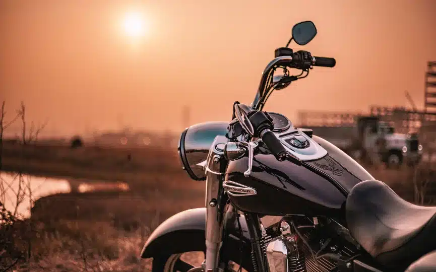 A motorcycle overlooking a landscape whose rider may benefit from a motorcycle accident attorney in Fayetteville, GA.